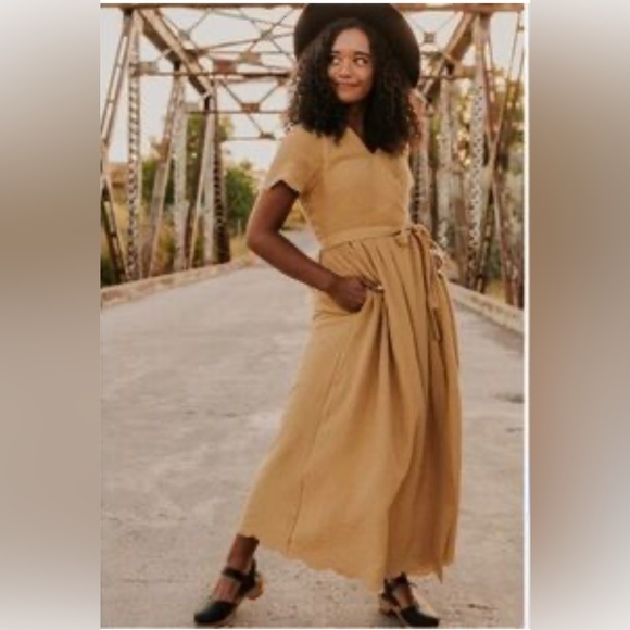 Rylee + Cru Dresses & Skirts - Rylee+Cru Honey Brushed Cotton Embroidered Eyelet Detail Faux Wrap Maxi Dress L